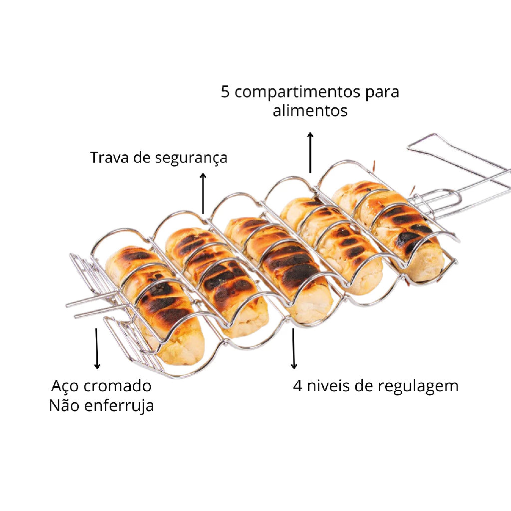 Grelha Churrasco EasyFlip | Pão de Alho Crocante e Sem Quedas