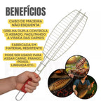 Grelha para Peixe e Carnes Inox Premium | Sistema de Trava e Cabo Térmico