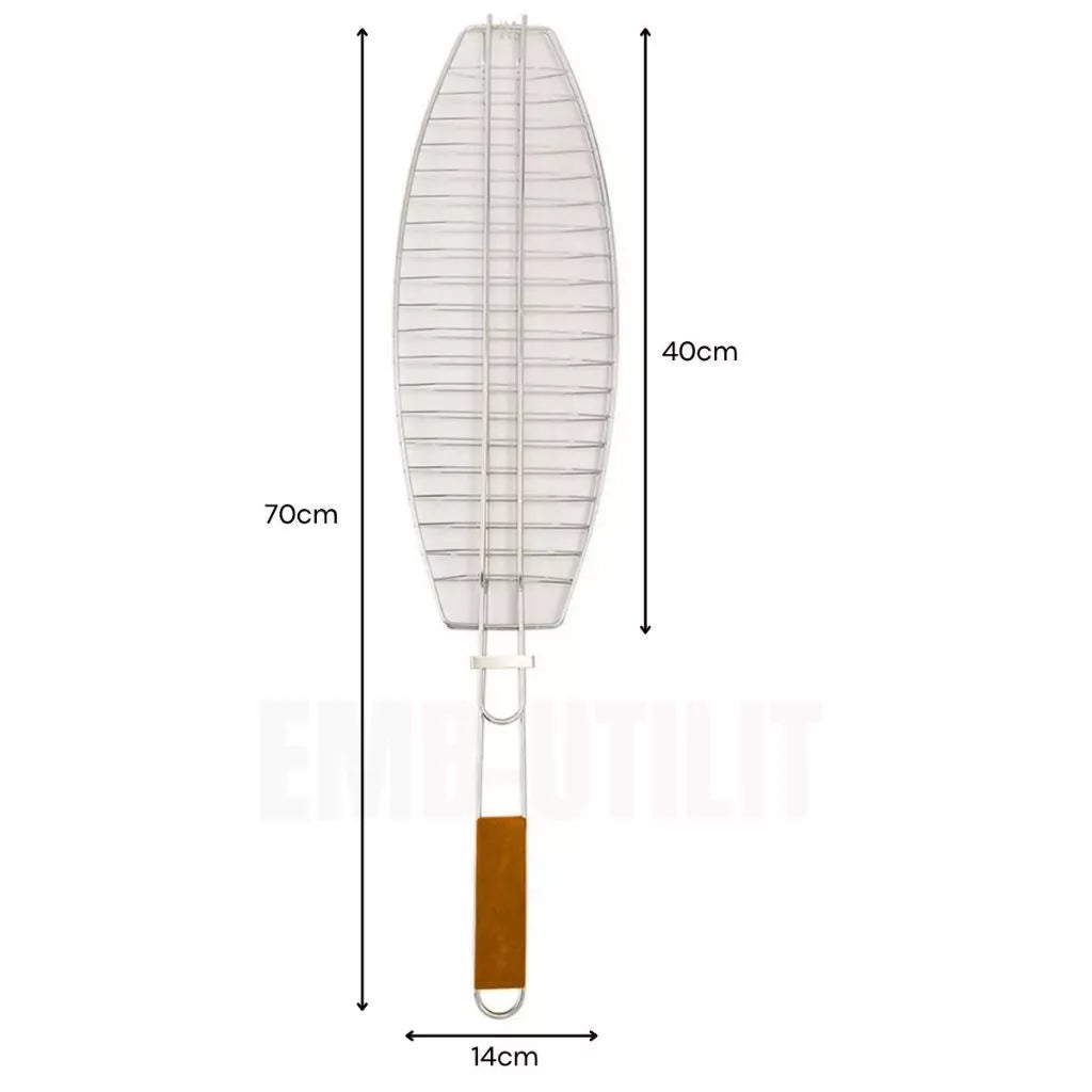 Grelha para Peixe e Carnes Inox Premium | Sistema de Trava e Cabo Térmico