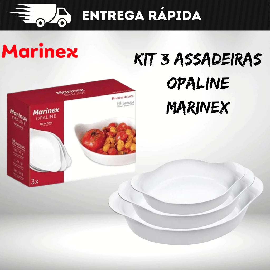 Kit 3 Assadeiras Vidro Opaline Branco Temperado | 600ml + 1L + 1,4L | Forno, Freezer e Micro-ondas