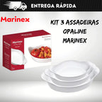 Kit 3 Assadeiras Vidro Opaline Branco Temperado | 600ml + 1L + 1,4L | Forno, Freezer e Micro-ondas