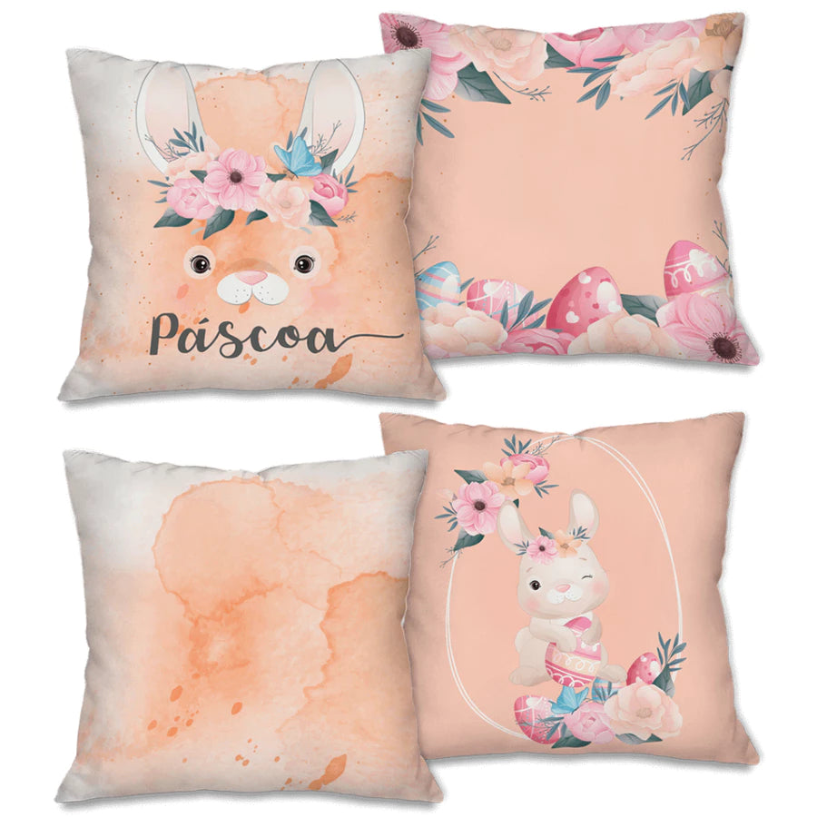 Kit 4 Capas de Almofada Páscoa Encantada | Kit 4 Capas 45x45cm com Zíper Invisível