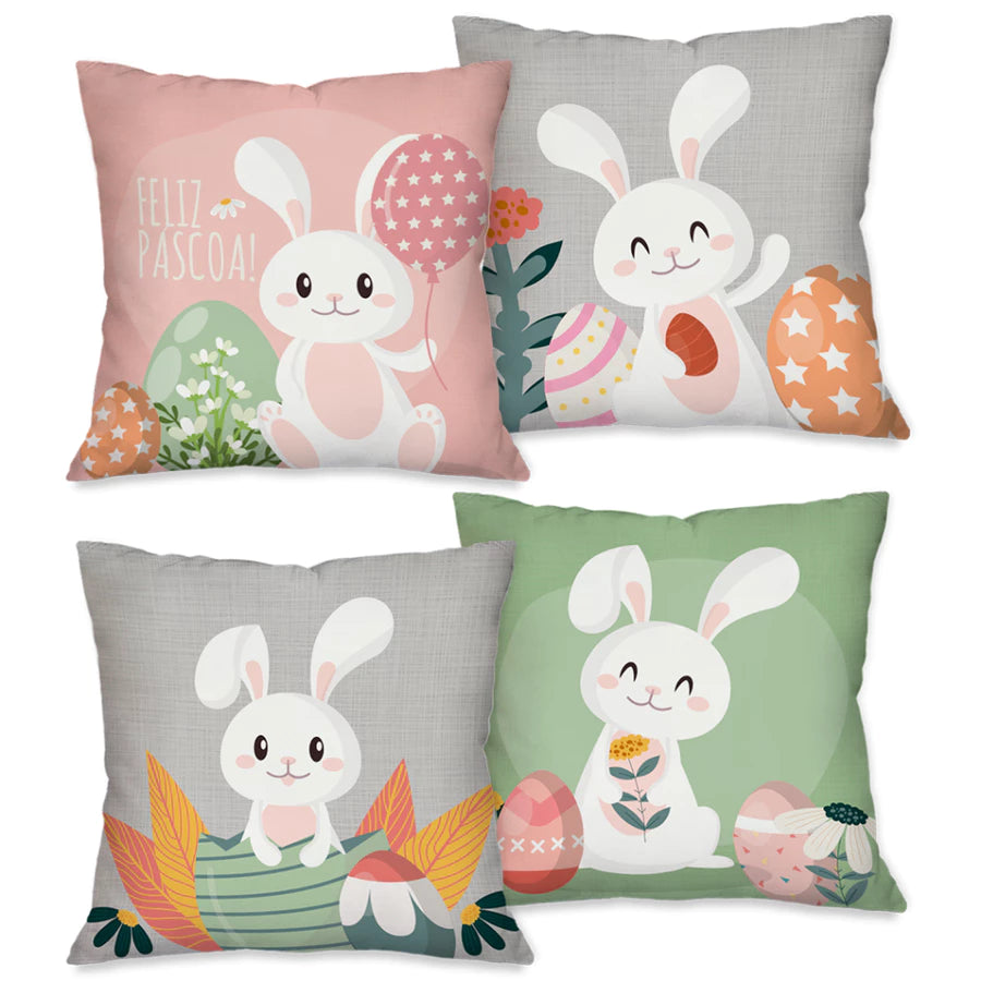 Kit 4 Capas de Almofada Páscoa Encantada | Kit 4 Capas 45x45cm com Zíper Invisível