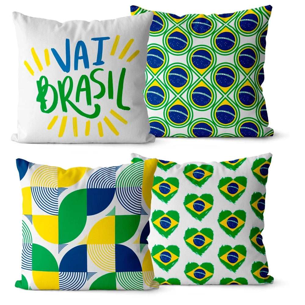 Kit 4 Capas de Almofadas Vai Brasil | Edição Premium 45x45 com Zíper Invisível
