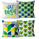Kit 4 Capas de Almofadas Vai Brasil | Edição Premium 45x45 com Zíper Invisível