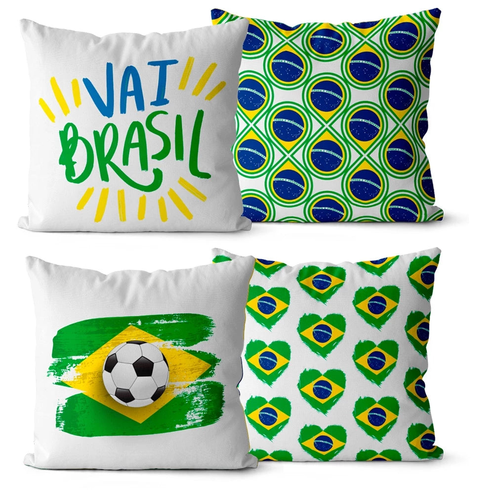 Kit 4 Capas de Almofadas Vai Brasil | Edição Premium 45x45 com Zíper Invisível