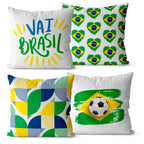 Kit 4 Capas de Almofadas Vai Brasil | Edição Premium 45x45 com Zíper Invisível