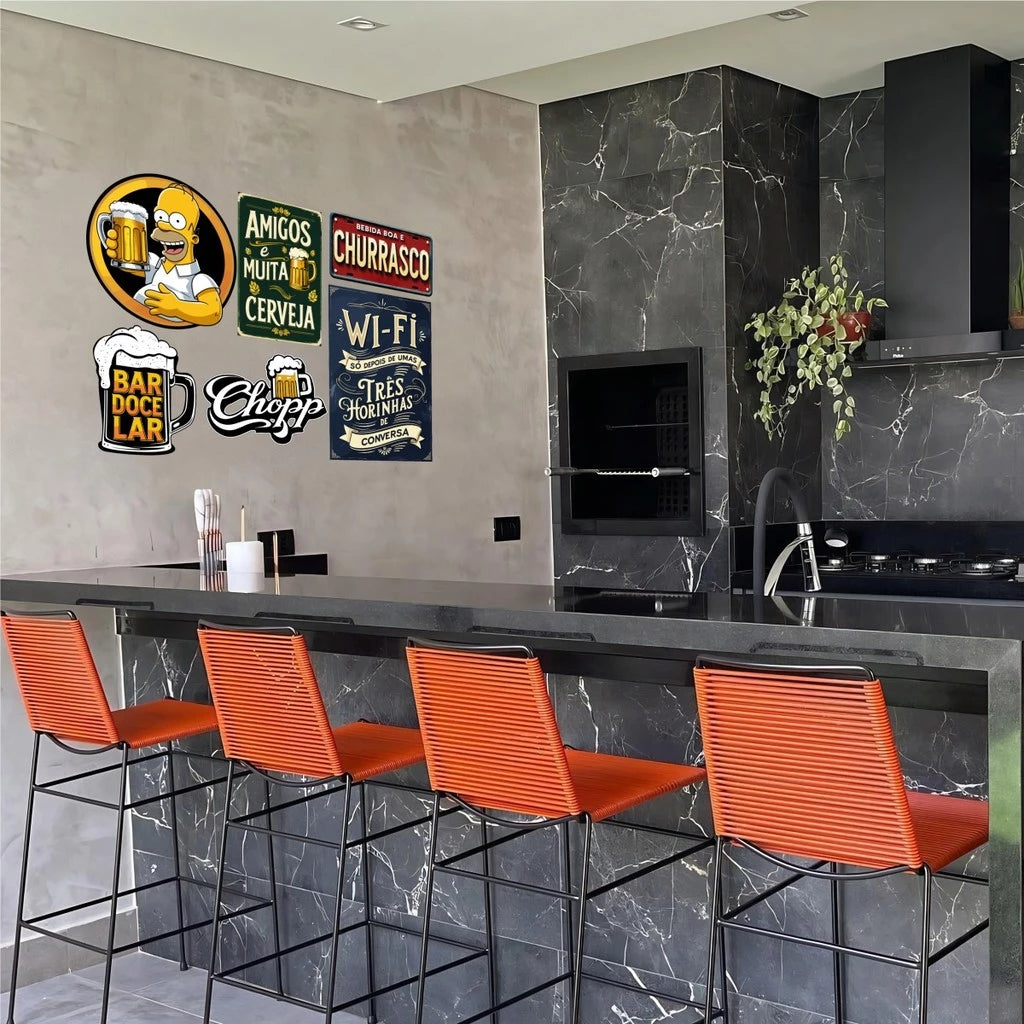 Kit 6 Placas Decorativas Bar e Churrasco | Design Vintage Retrô em MDF Premium