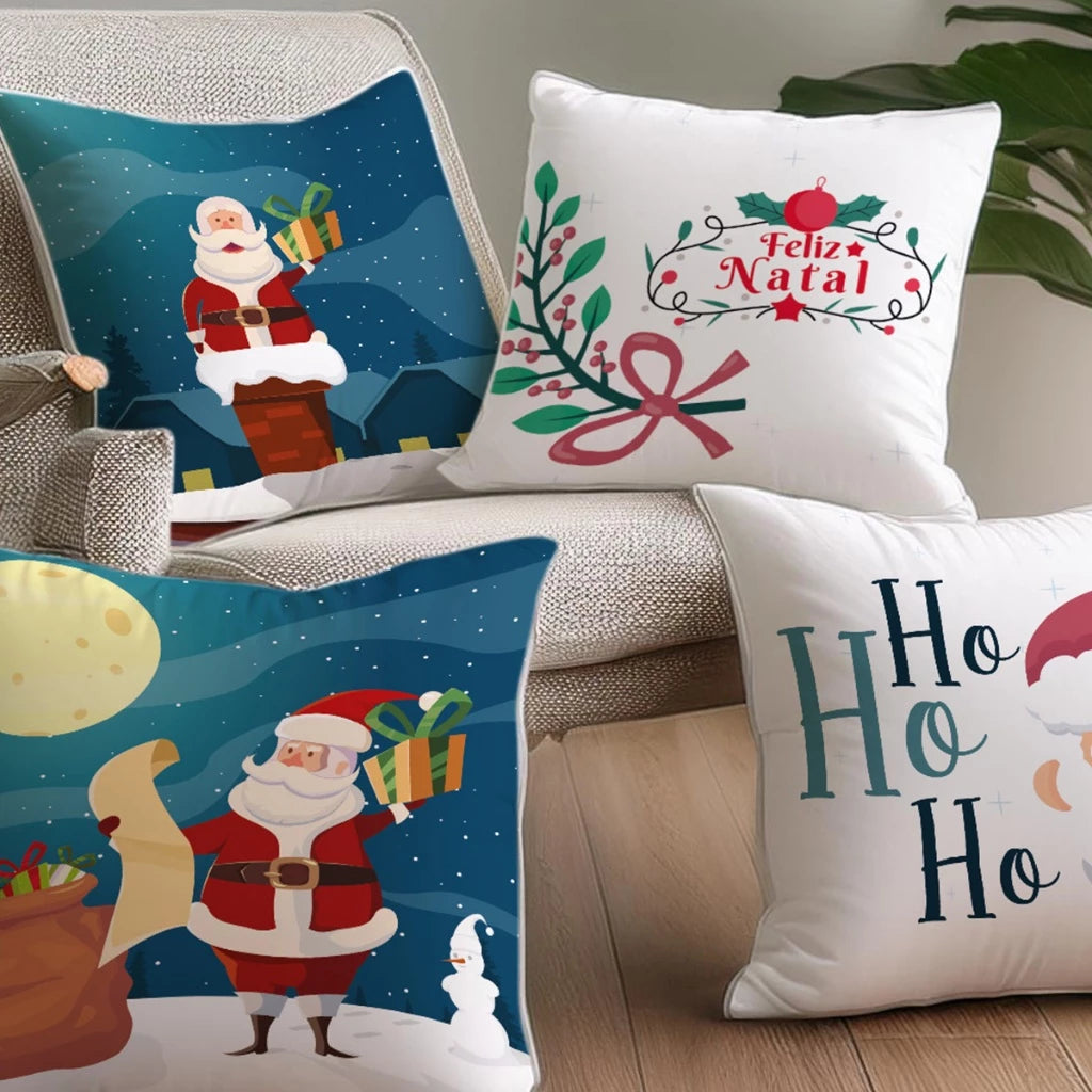 Kit 4 Almofadas Natal Luxo | Decoração Aconchegante e Festiva para o Sofá
