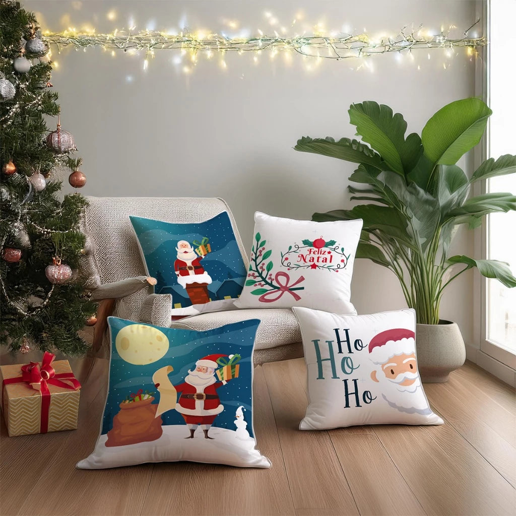 Kit 4 Almofadas Natal Luxo | Decoração Aconchegante e Festiva para o Sofá