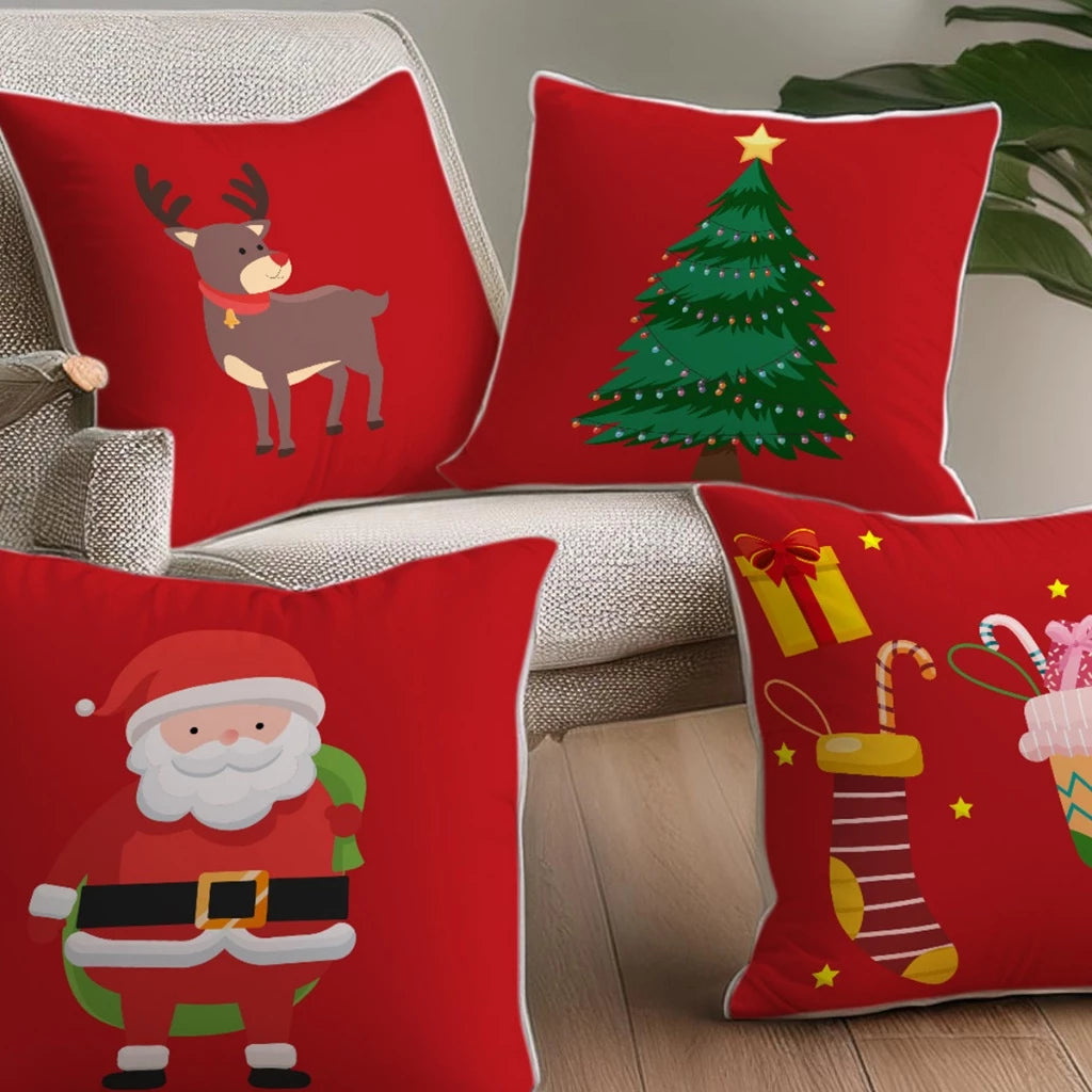 Kit 4 Almofadas Natal Luxo | Decoração Aconchegante e Festiva para o Sofá