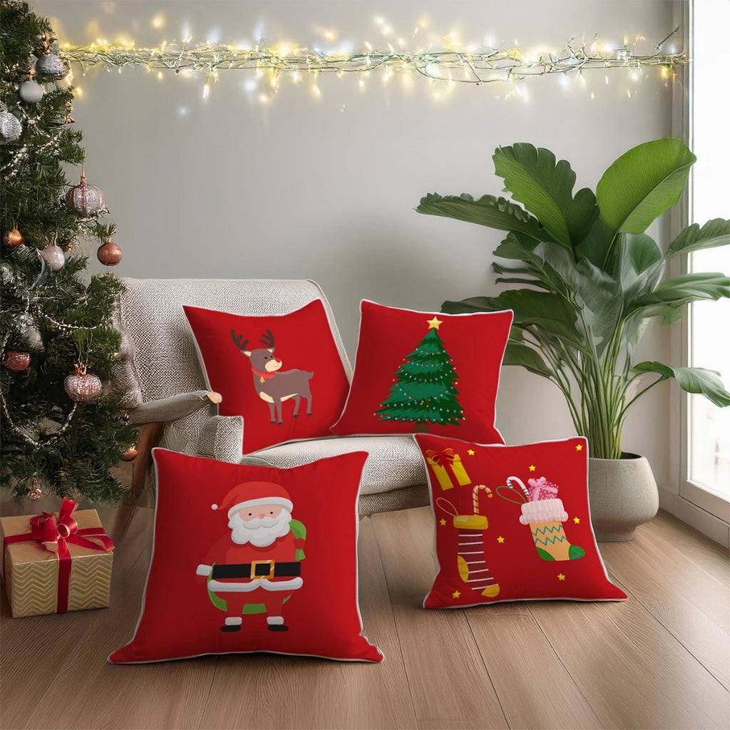 Kit 4 Almofadas Natal Luxo | Decoração Aconchegante e Festiva para o Sofá