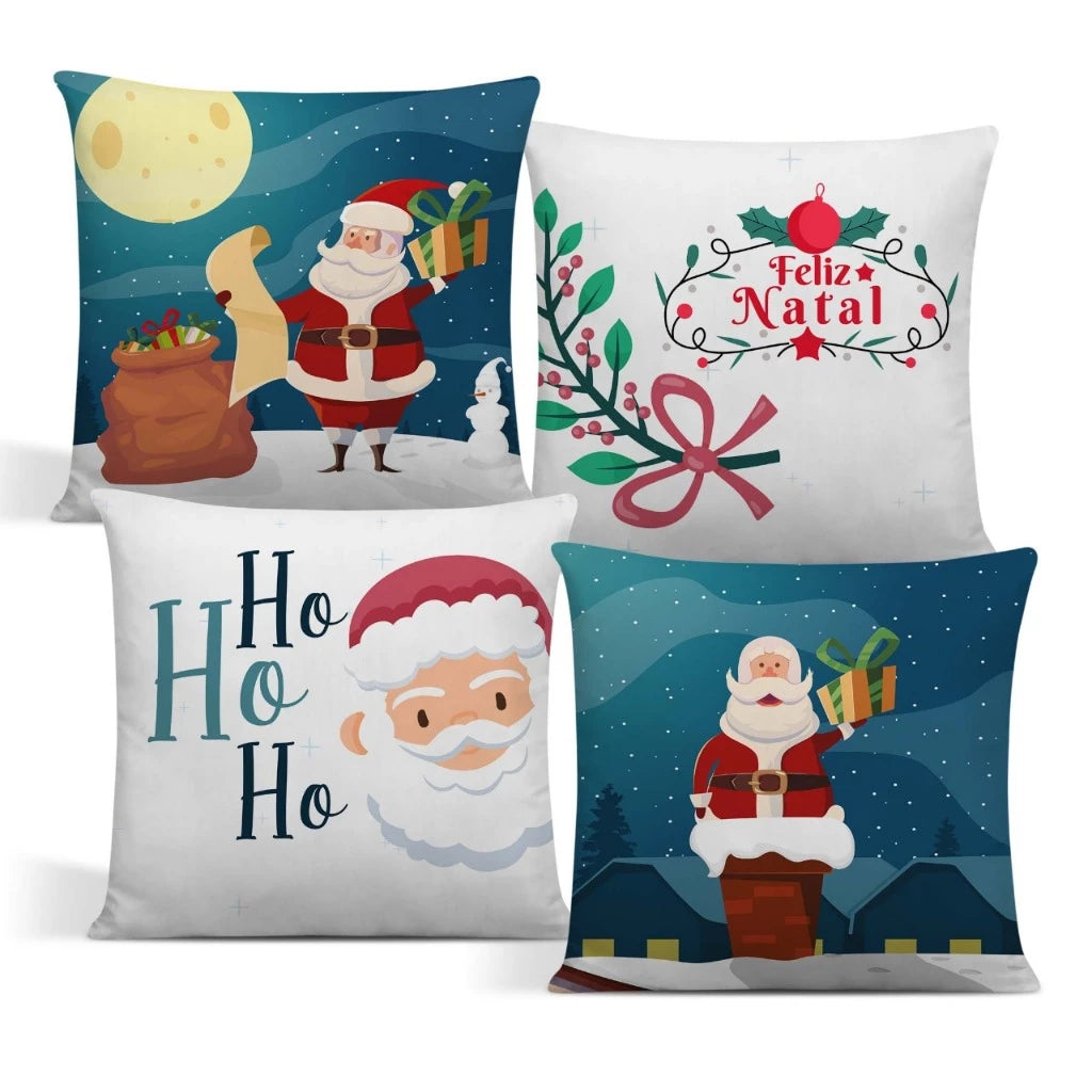 Kit 4 Almofadas Natal Luxo | Decoração Aconchegante e Festiva para o Sofá