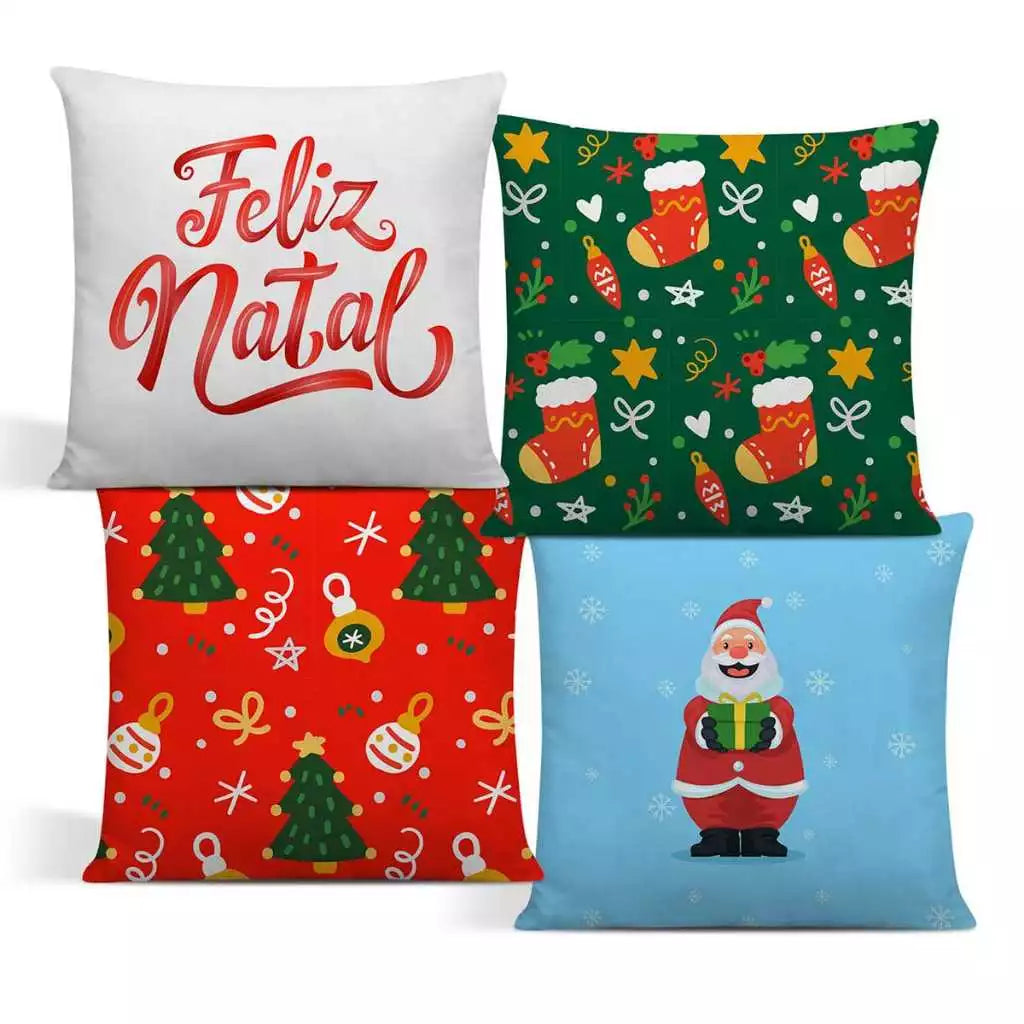 Kit 4 Almofadas Natal Luxo | Decoração Aconchegante e Festiva para o Sofá