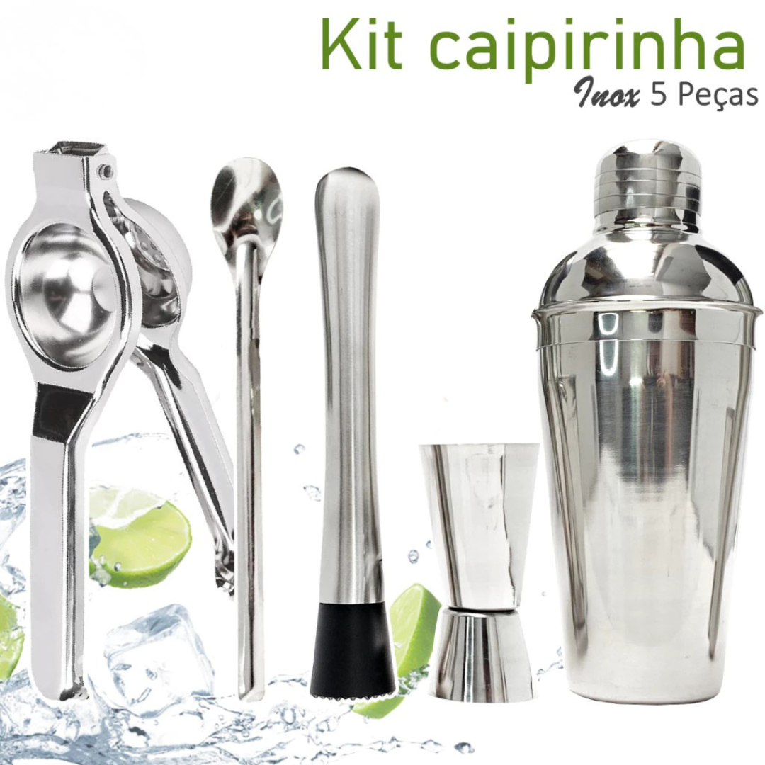 Kit Caipirinha Profissional Master Inox | 5 Peças com Coqueteleira 500ml