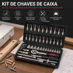 Kit Chaves TorquePro 46 Peças | Soquetes em Aço Titânio Vanádio com Maleta para Qualquer Reparo