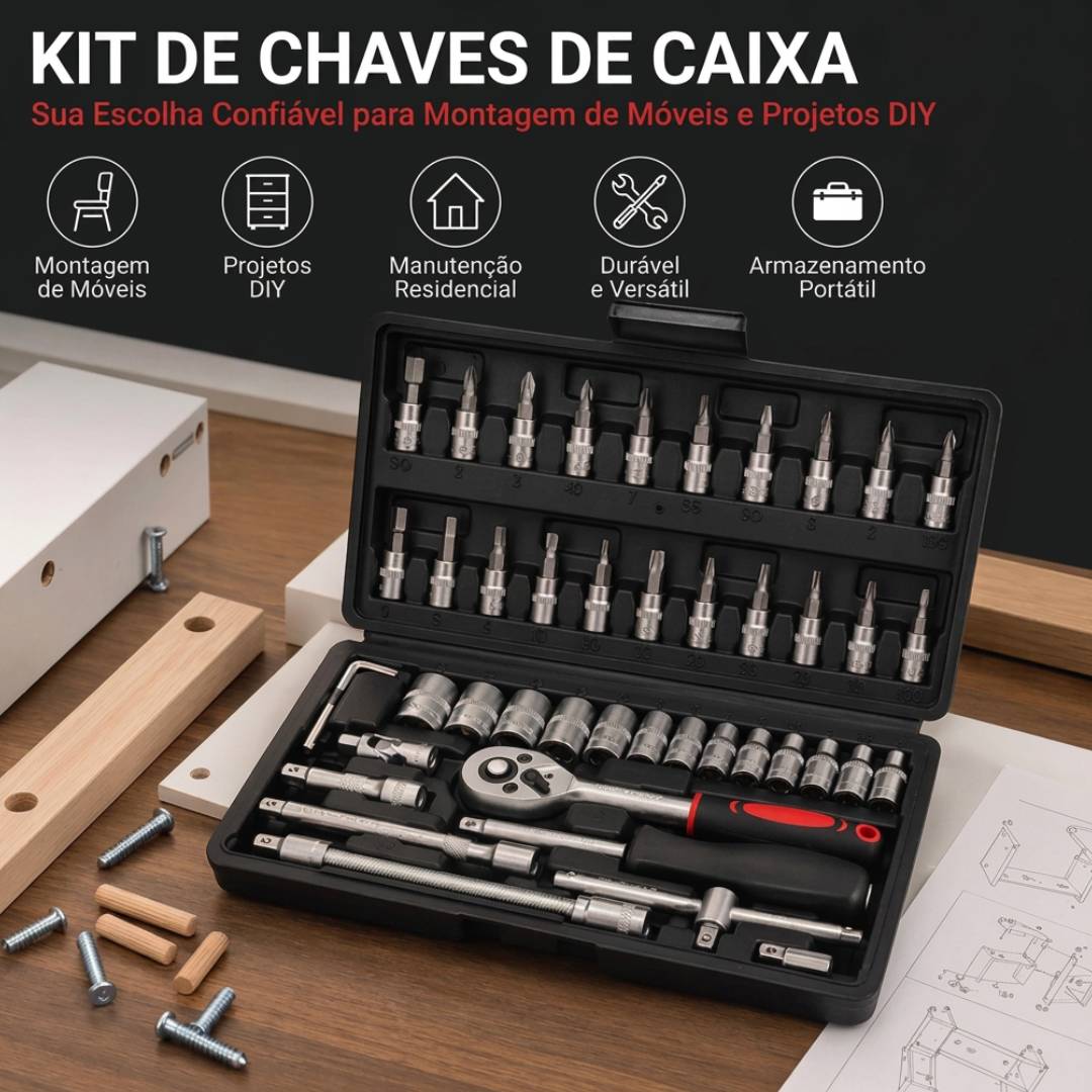 Kit Chaves TorquePro 46 Peças | Soquetes em Aço Titânio Vanádio com Maleta para Qualquer Reparo
