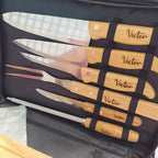 Kit Churrasco Personalizado 8 Peças | Maleta com Facas Inox e Cabo Bambu