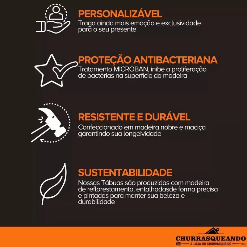 Kit Churrasco Signature Wood | Cortes de Chef e Tábua Personalizada de Luxo