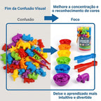 Kit Educativo Montessori | Animais Coloridos + Tigelas + Pinças | Matemática e Coordenação Motora