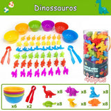 Kit Educativo Montessori | Animais Coloridos + Tigelas + Pinças | Matemática e Coordenação Motora