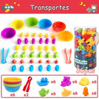Kit Educativo Montessori | Animais Coloridos + Tigelas + Pinças | Matemática e Coordenação Motora