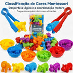 Kit Educativo Montessori | Animais Coloridos + Tigelas + Pinças | Matemática e Coordenação Motora
