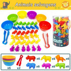 Kit Educativo Montessori | Animais Coloridos + Tigelas + Pinças | Matemática e Coordenação Motora