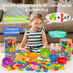 Kit Educativo Montessori | Animais Coloridos + Tigelas + Pinças | Matemática e Coordenação Motora