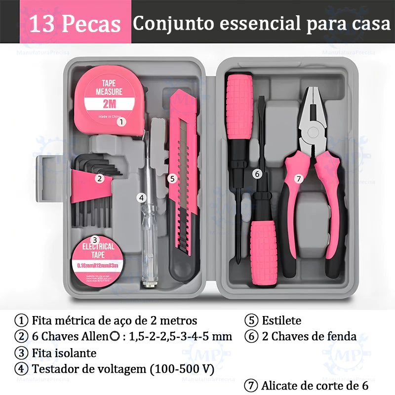 Kit Ferramentas PinkFix Pro | Conjunto Completo em Rosa para Reparos, Montagens e Projetos DIY