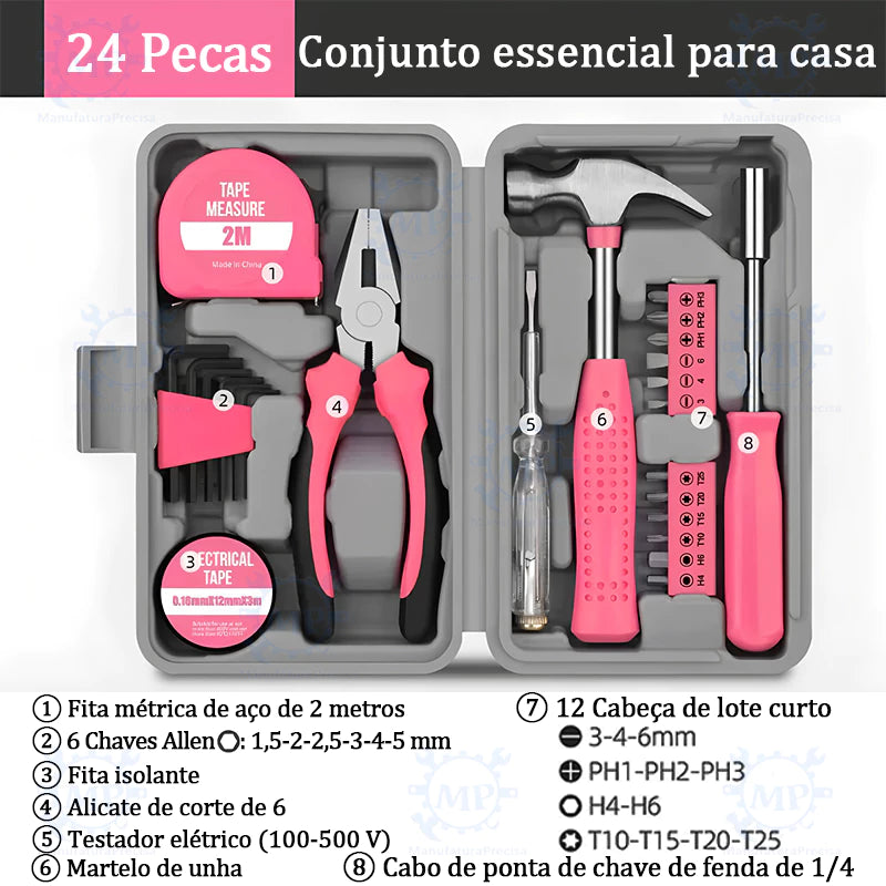 Kit Ferramentas PinkFix Pro | Conjunto Completo em Rosa para Reparos, Montagens e Projetos DIY