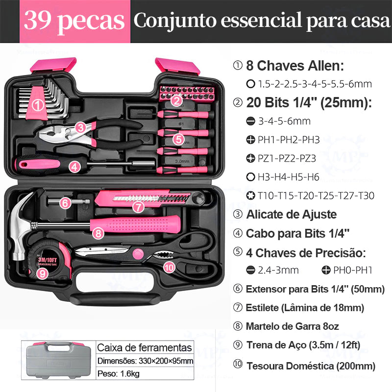 Kit Ferramentas PinkFix Pro | Conjunto Completo em Rosa para Reparos, Montagens e Projetos DIY