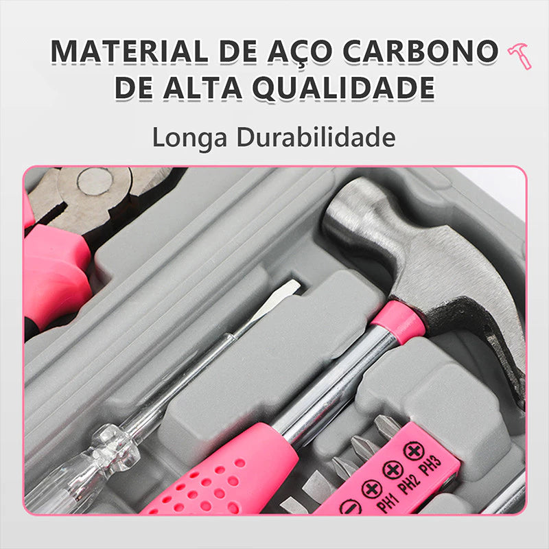 Kit Ferramentas PinkFix Pro | Conjunto Completo em Rosa para Reparos, Montagens e Projetos DIY