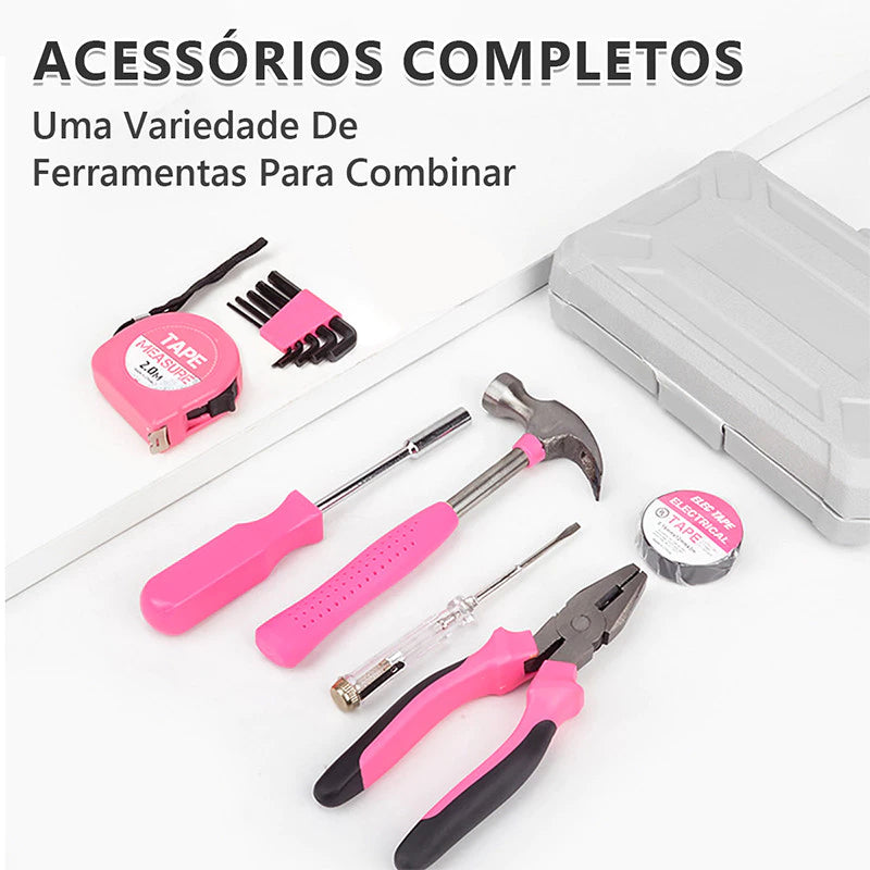 Kit Ferramentas PinkFix Pro | Conjunto Completo em Rosa para Reparos, Montagens e Projetos DIY
