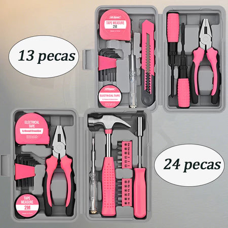 Kit Ferramentas PinkFix Pro | Conjunto Completo em Rosa para Reparos, Montagens e Projetos DIY