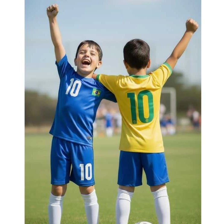 Kit Infantil Seleção Brasileira Unissex | Poliéster Premium que Não Desbota | Camiseta + Shorts