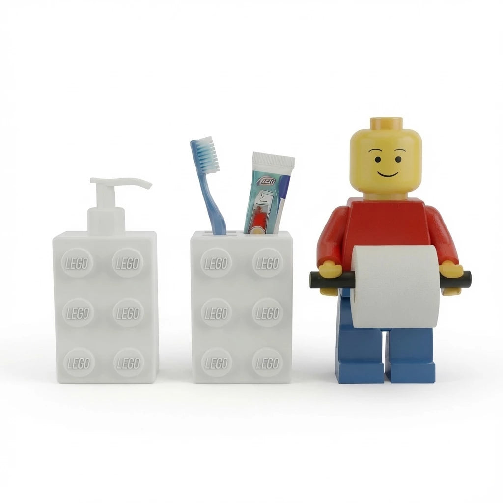 Kit Organizador Banheiro Infantil Tijolinho | 3 Peças | Porta Escova + Porta Sabão + Porta Papel Higiênico