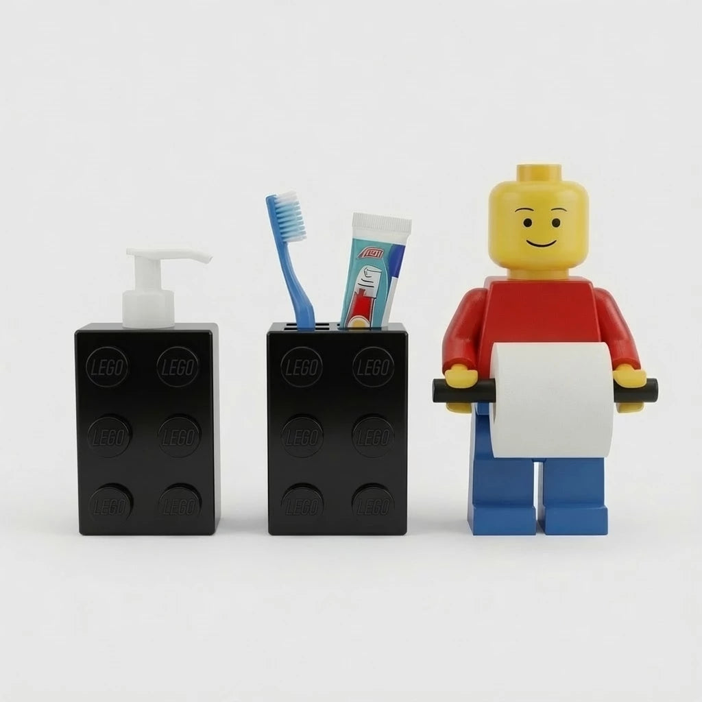 Kit Organizador Banheiro Infantil Tijolinho | 3 Peças | Porta Escova + Porta Sabão + Porta Papel Higiênico