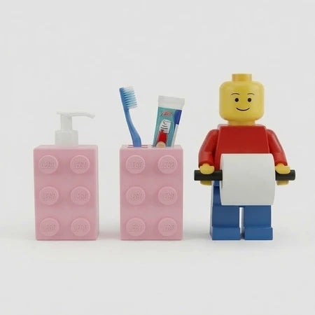 Kit Organizador Banheiro Infantil Tijolinho | 3 Peças | Porta Escova + Porta Sabão + Porta Papel Higiênico