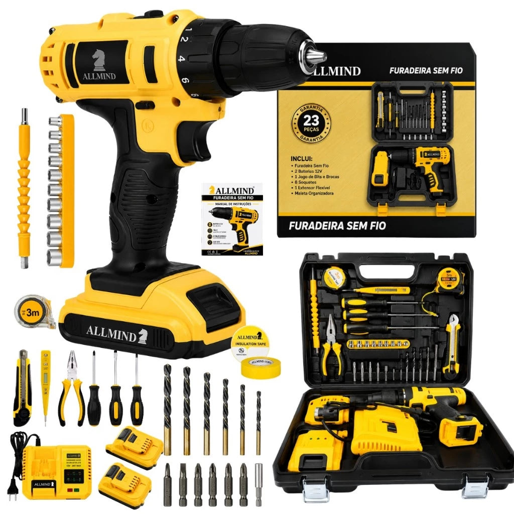 Kit Parafusadeira BuildMaster 25V | Potência Profissional com Maleta Completa e Jogo de Soquetes 46 Peças