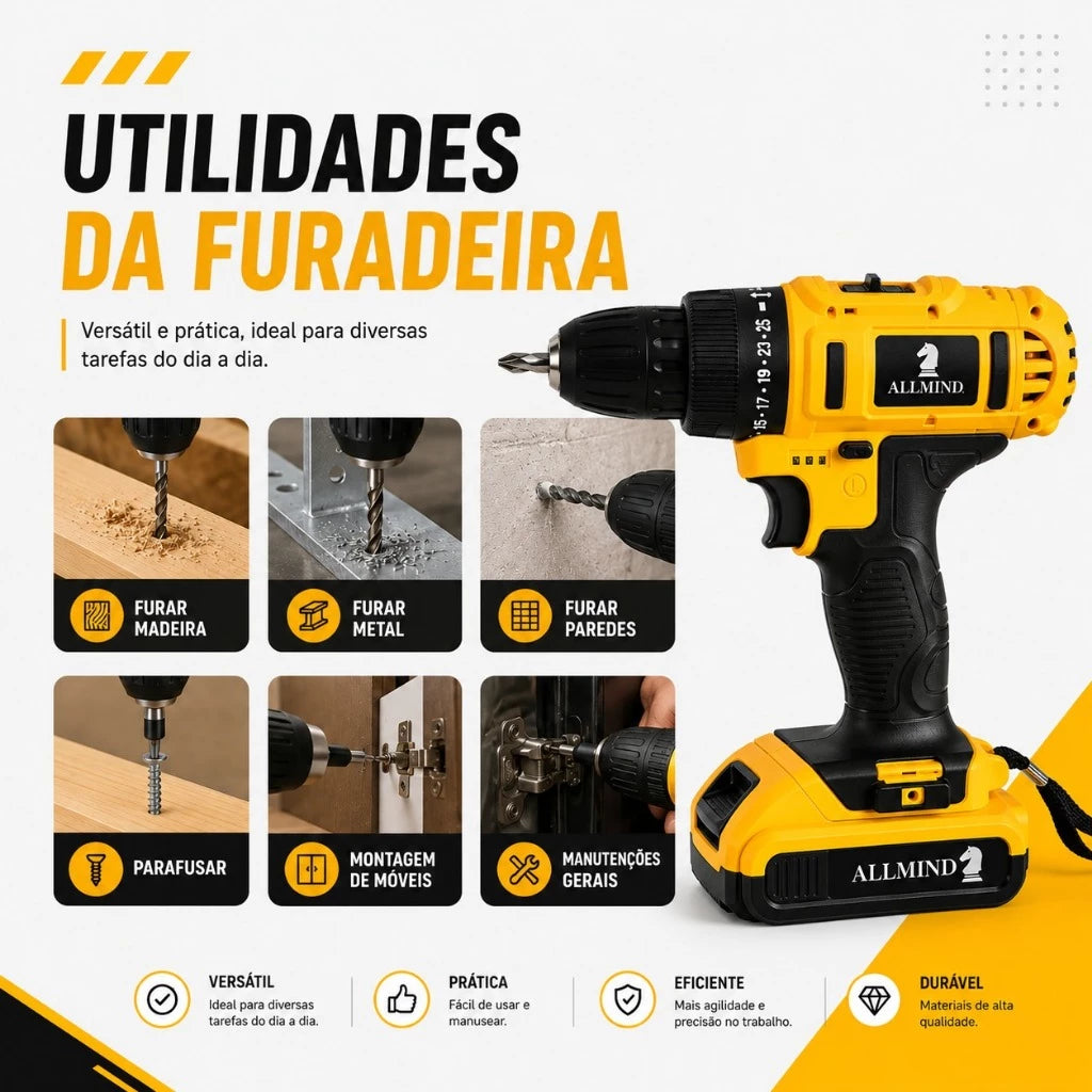 Kit Parafusadeira BuildMaster 25V | Potência Profissional com Maleta Completa e Jogo de Soquetes 46 Peças