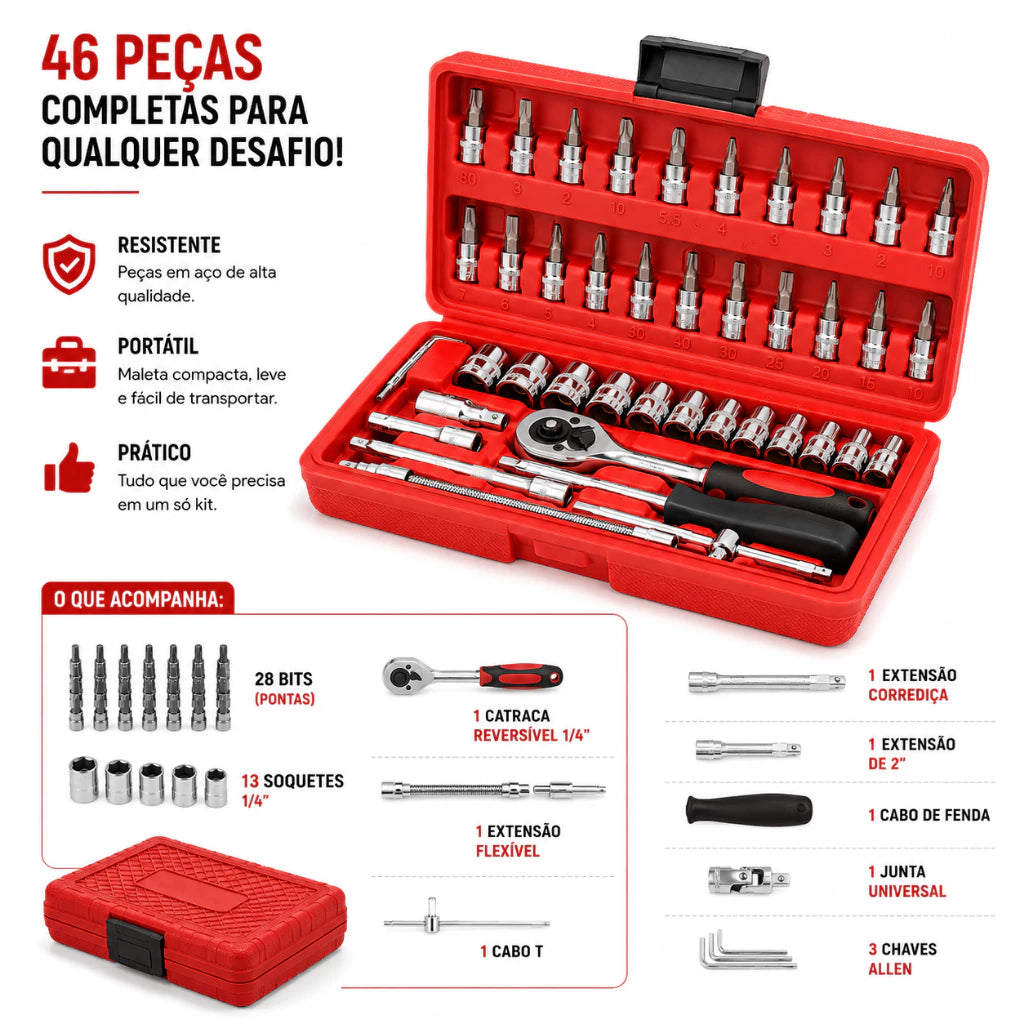 Kit Parafusadeira BuildMaster 25V | Potência Profissional com Maleta Completa e Jogo de Soquetes 46 Peças
