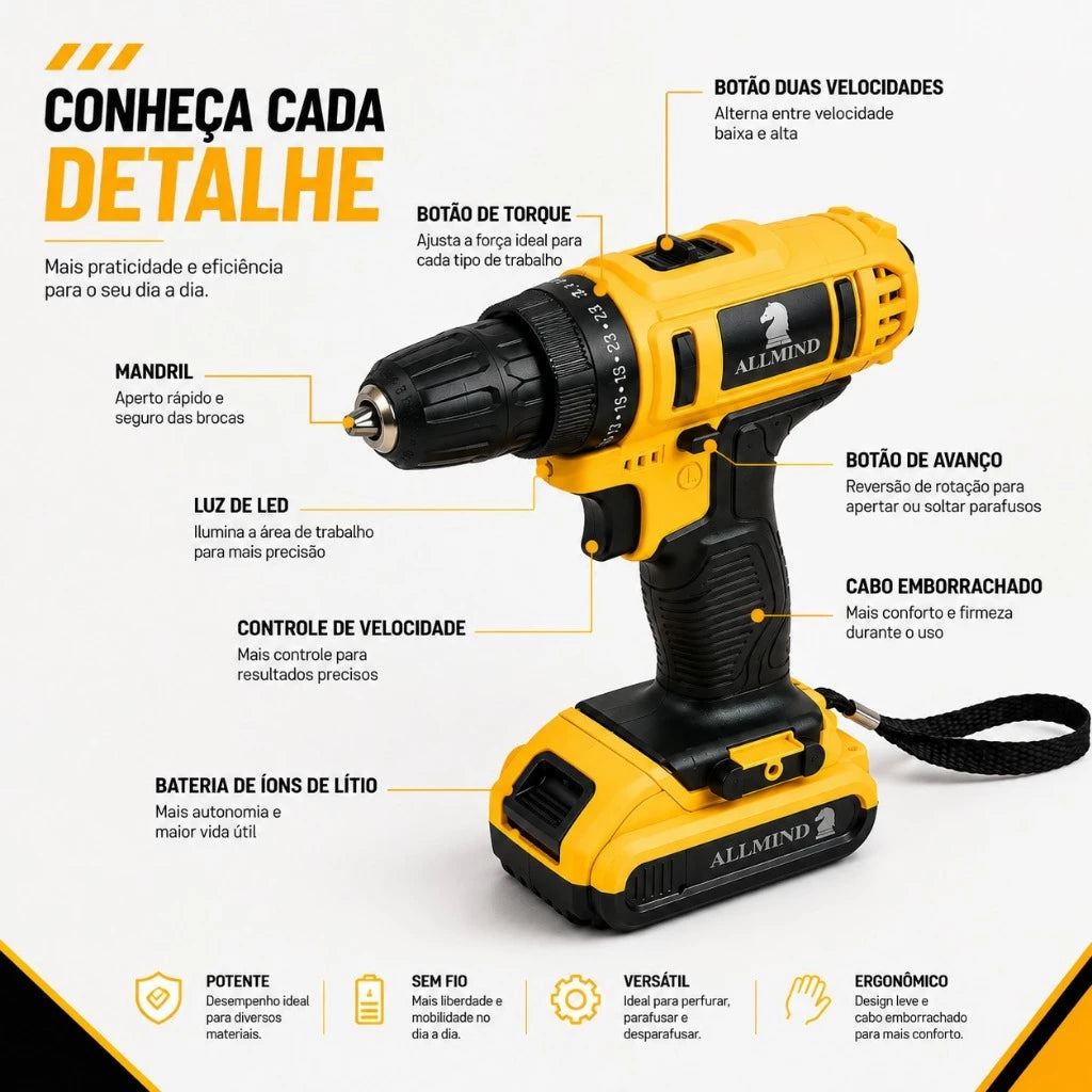 Kit Parafusadeira BuildMaster 25V | Potência Profissional com Maleta Completa e Jogo de Soquetes 46 Peças