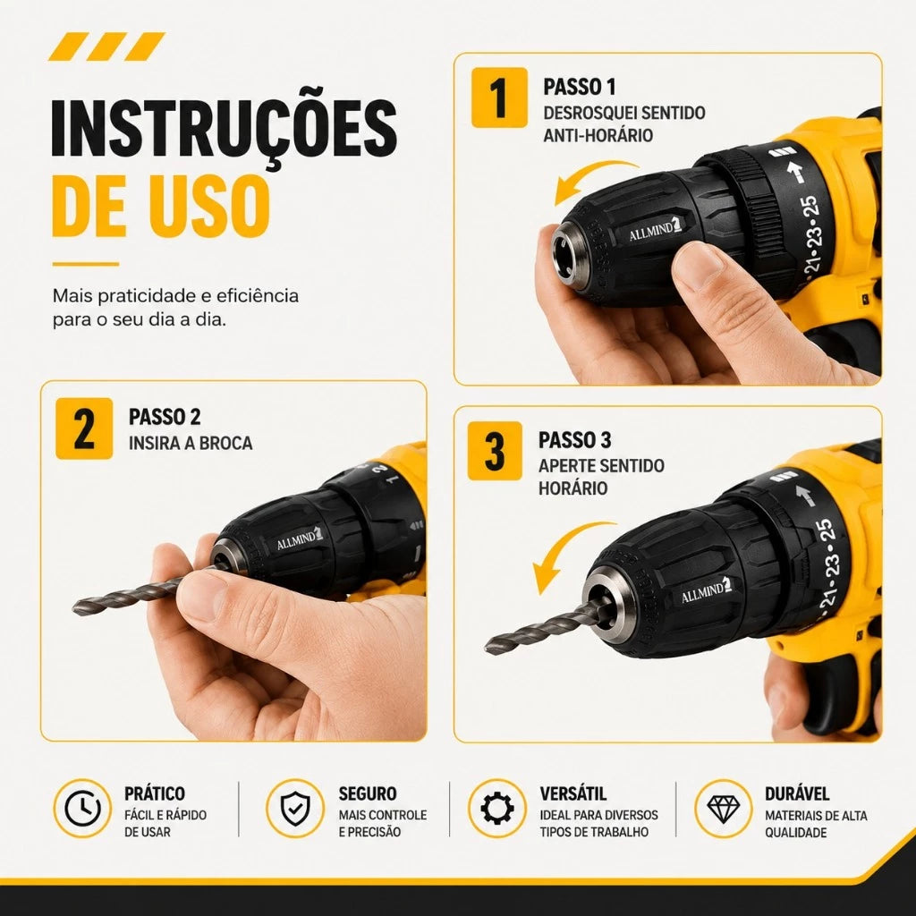 Kit Parafusadeira BuildMaster 25V | Potência Profissional com Maleta Completa e Jogo de Soquetes 46 Peças