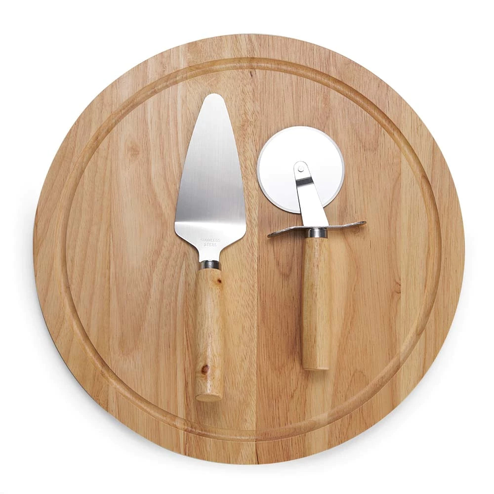 Kit Pizza Gourmet Bamboo | Tábua com Canaleta e Utensílios Inox Premium