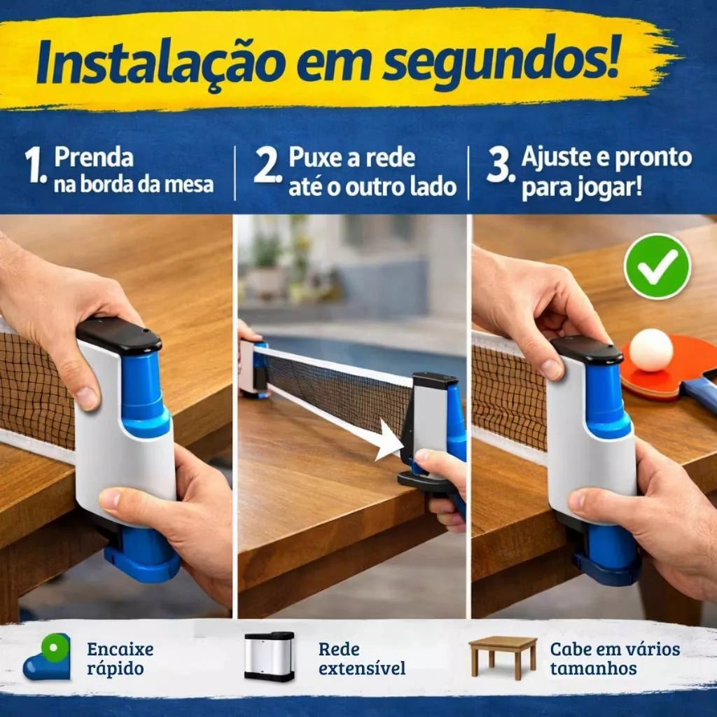 Kit Tênis de Mesa com Rede Retrátil | Diversão Rápida em Qualquer Lugar