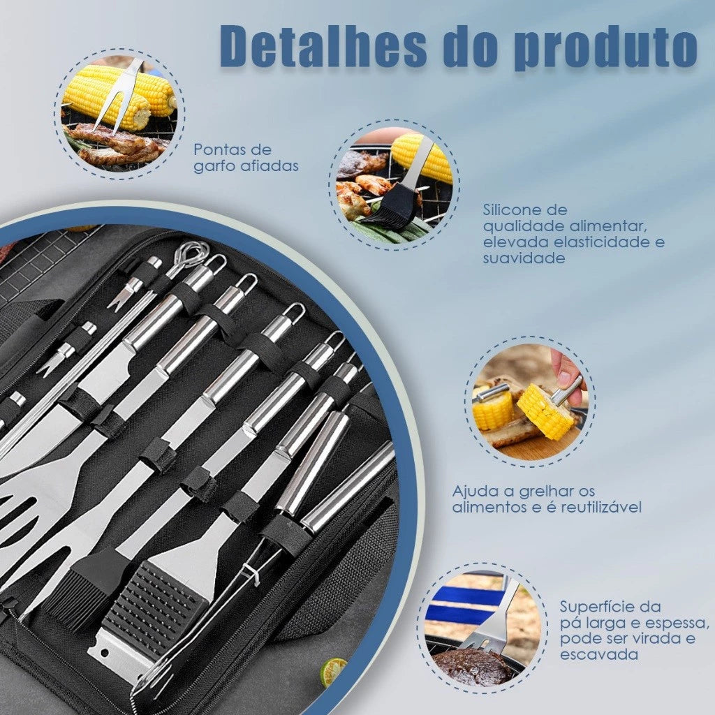 Maleta Premium Churrasco 15 Peças | Ferramentas Resistentes Que Facilitam Cada Churrasco em Família