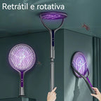 Mata Mosquito ZapLight Retrátil 2 em 1 | Raquete Elétrica Recarregável com Luz UV e Haste Extensível para Toda a Casa