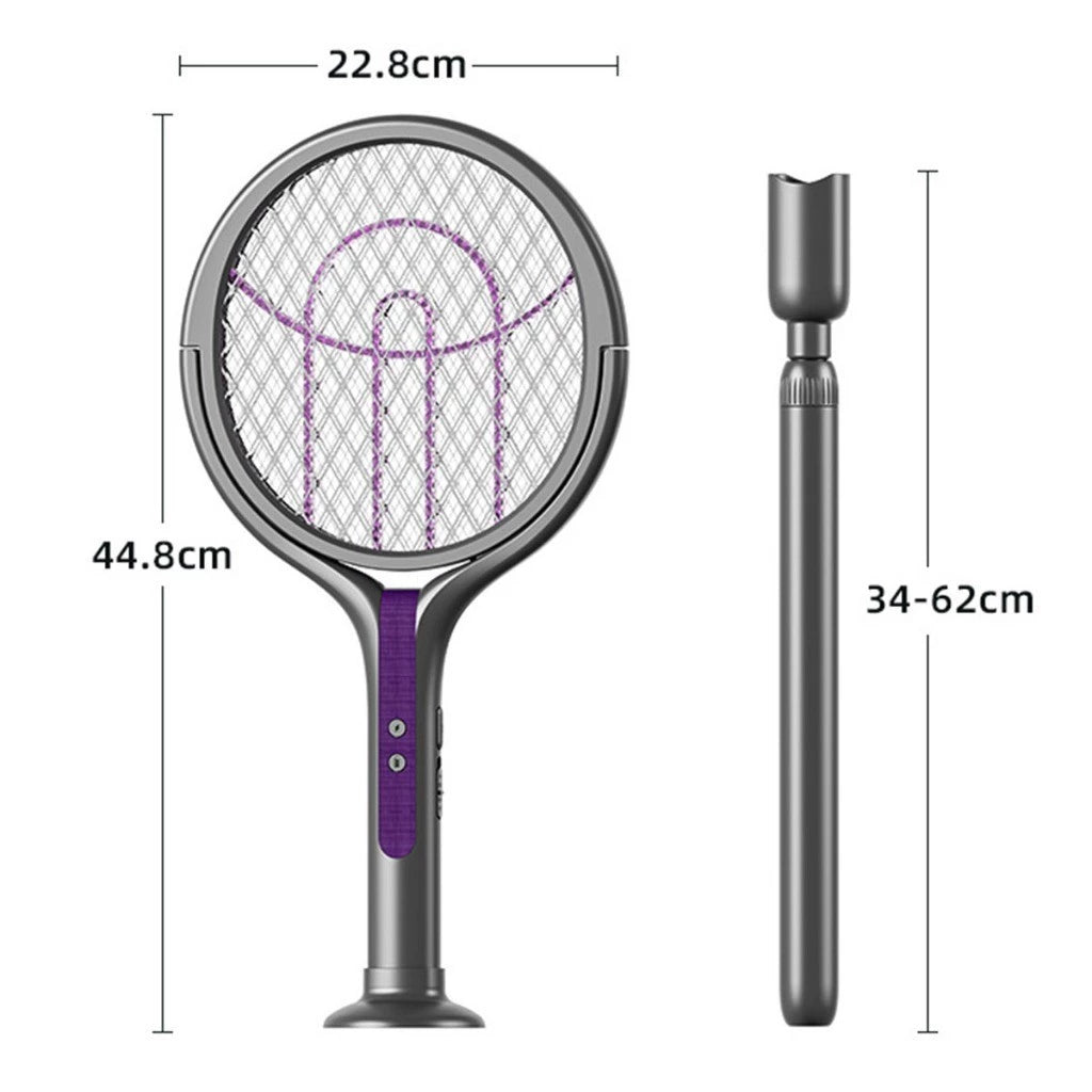 Mata Mosquito ZapLight Retrátil 2 em 1 | Raquete Elétrica Recarregável com Luz UV e Haste Extensível para Toda a Casa