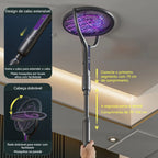 Mata Mosquito ZapLight Retrátil 2 em 1 | Raquete Elétrica Recarregável com Luz UV e Haste Extensível para Toda a Casa